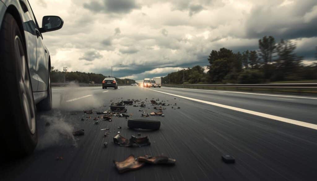 bei schneller autobahnfahrt platzt ein reifen an ihrem pkw. wie verhalten